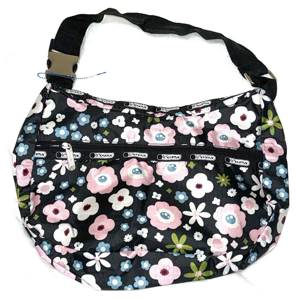 Le sportsac Shoulder bag silver buckle floral pink print with pouch